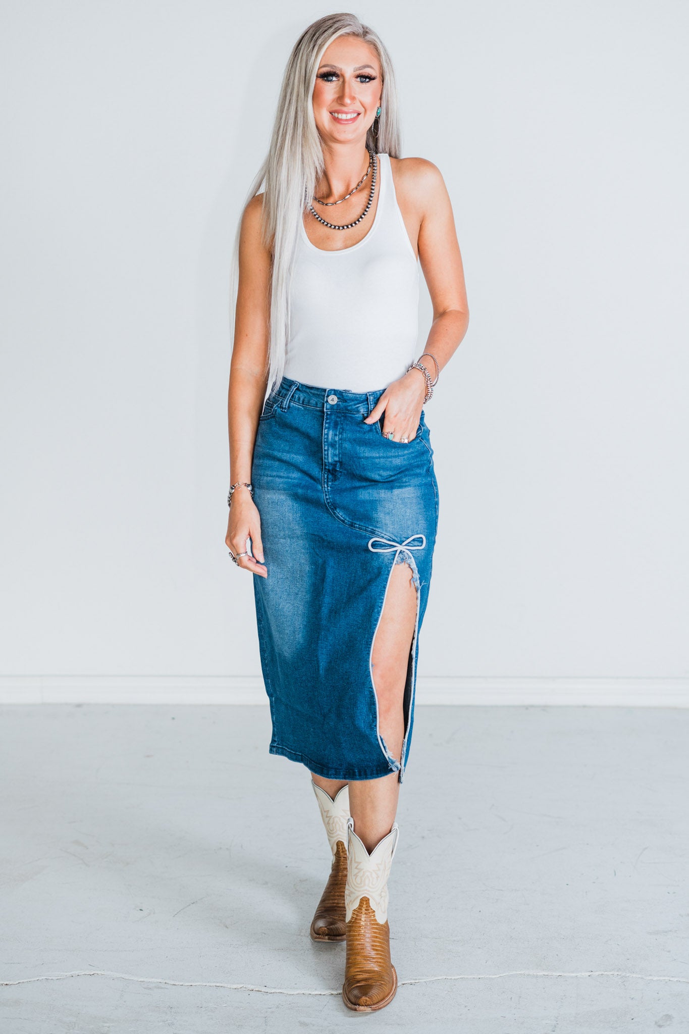 Denim Dreams Skirt with Bow Detail