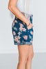 Floral Print Washed Denim Wide Leg Shorts W/ Drawstring FINAL SALE