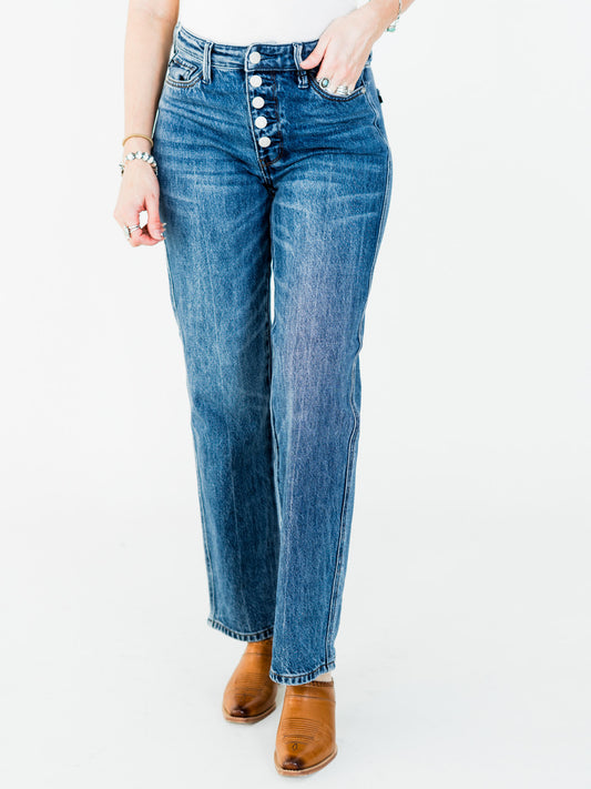Judy Blue Mid-Rise Slim Straight Rigid Magic Button Fly Jeans