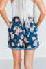 Floral Print Washed Denim Wide Leg Shorts W/ Drawstring FINAL SALE