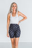 Black and Gray Checkered Biker Shorts