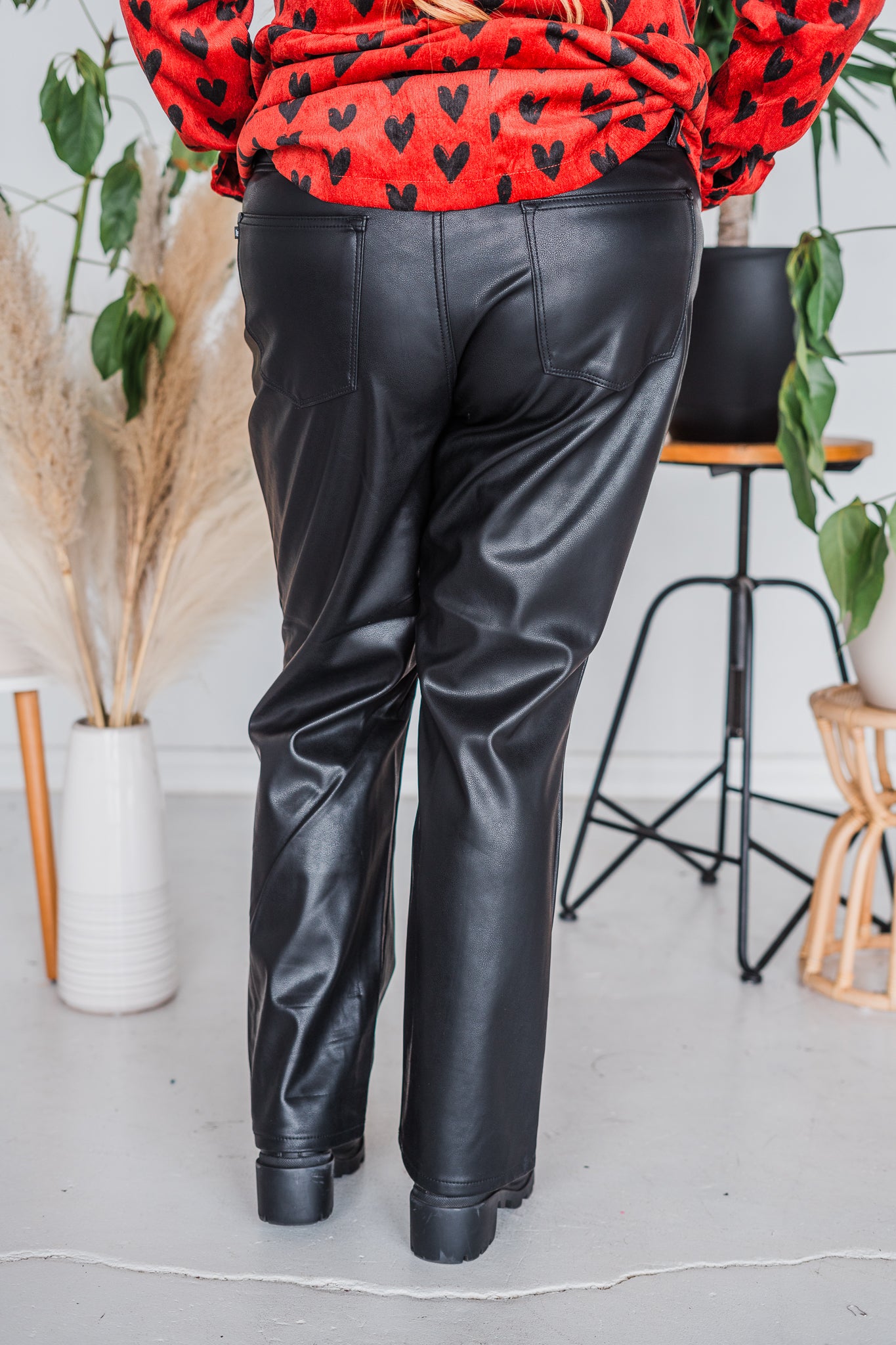 Judy Blue Black Tummy Control Faux Leather Straight Pants