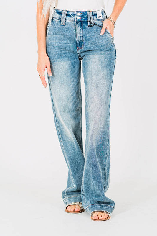 Judy Blue High Waist Double Button Wide Leg Jeans