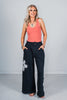 Ink Blue Floral Patchwork French Terry Pants