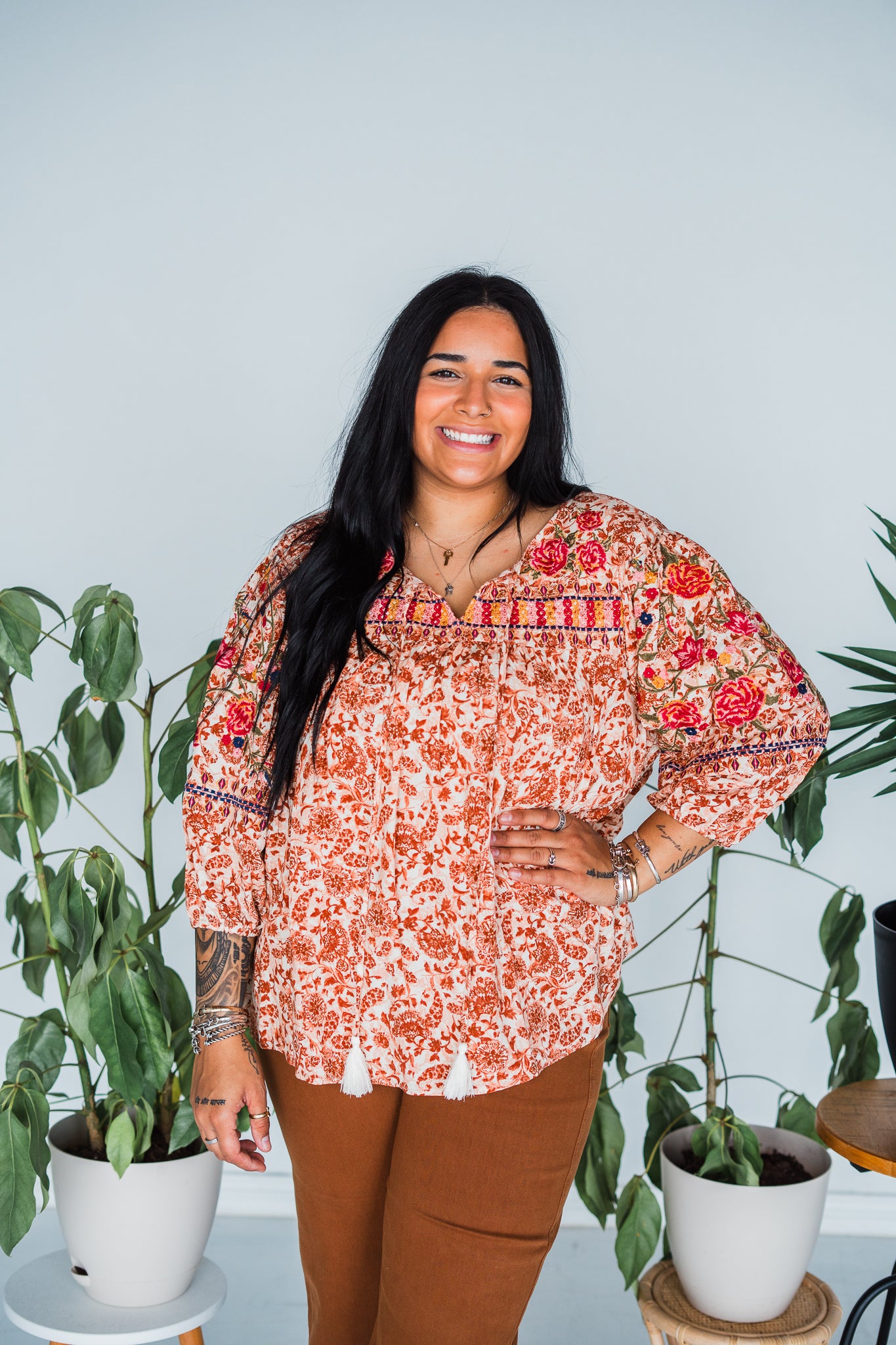 Embroidered Babydoll Top W/ V-Neckline