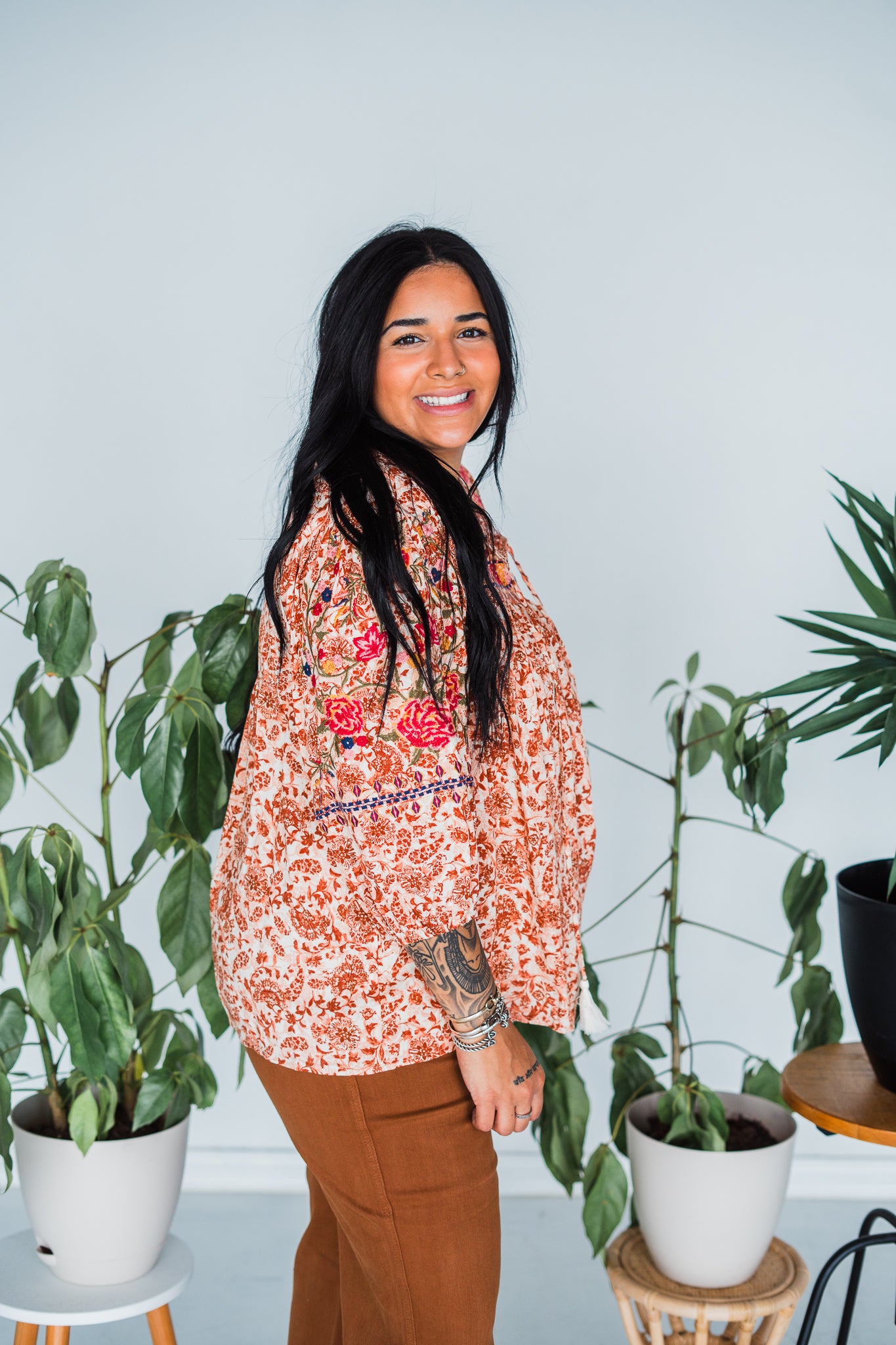 Embroidered Babydoll Top W/ V-Neckline