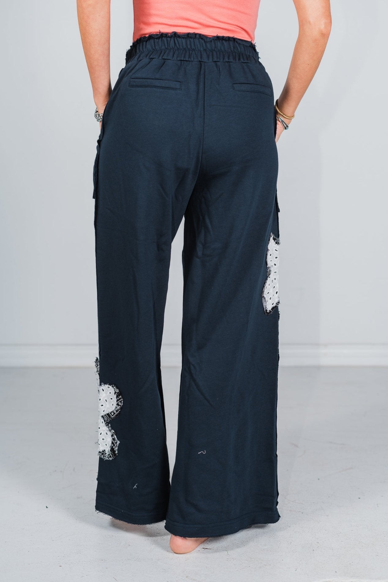 Ink Blue Floral Patchwork French Terry Pants