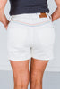 Judy Blue High Waist White Shorts with Rainbow Thread Details