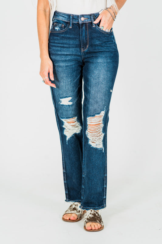 Judy Blue High Waist Rigid Magic Heavy Destroy Straight Jeans