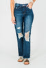 Judy Blue High Waist Rigid Magic Heavy Destroy Straight Jeans