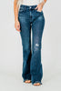 Judy Blue Tall Inseam Mid Rise Flare Jeans With Frayed Hems