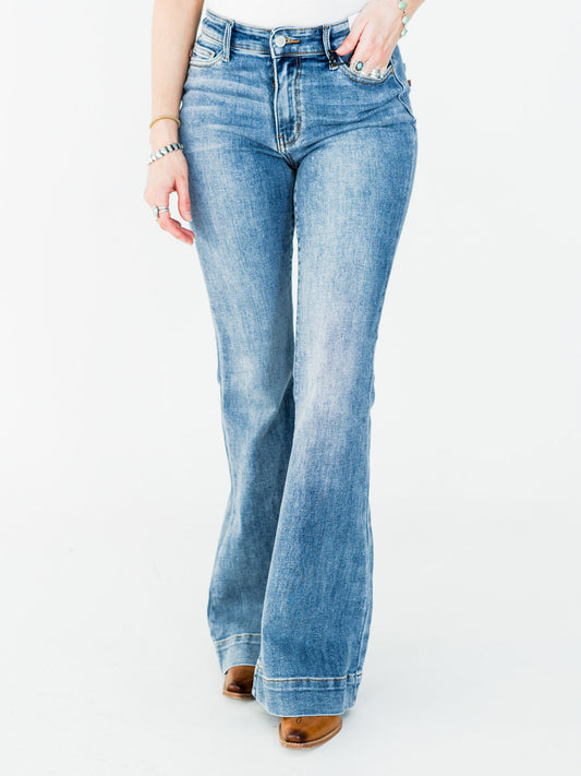 Judy Blue Mid Rise Flares With Wide Hems