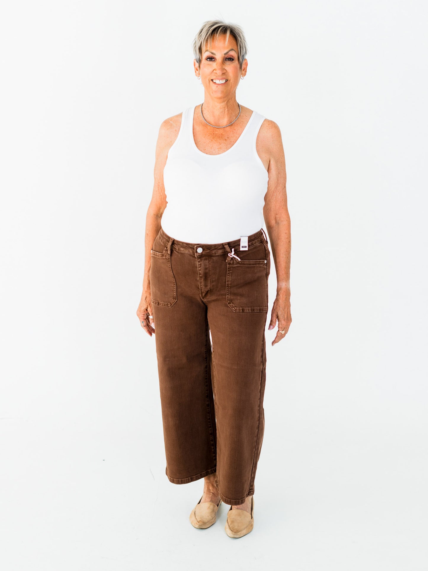 Judy Blue Mid-Rise Wide Leg Cropped Maple Garment Dyed Utility Pocket Jeans