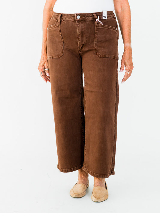 Judy Blue Mid-Rise Wide Leg Cropped Maple Garment Dyed Utility Pocket Jeans