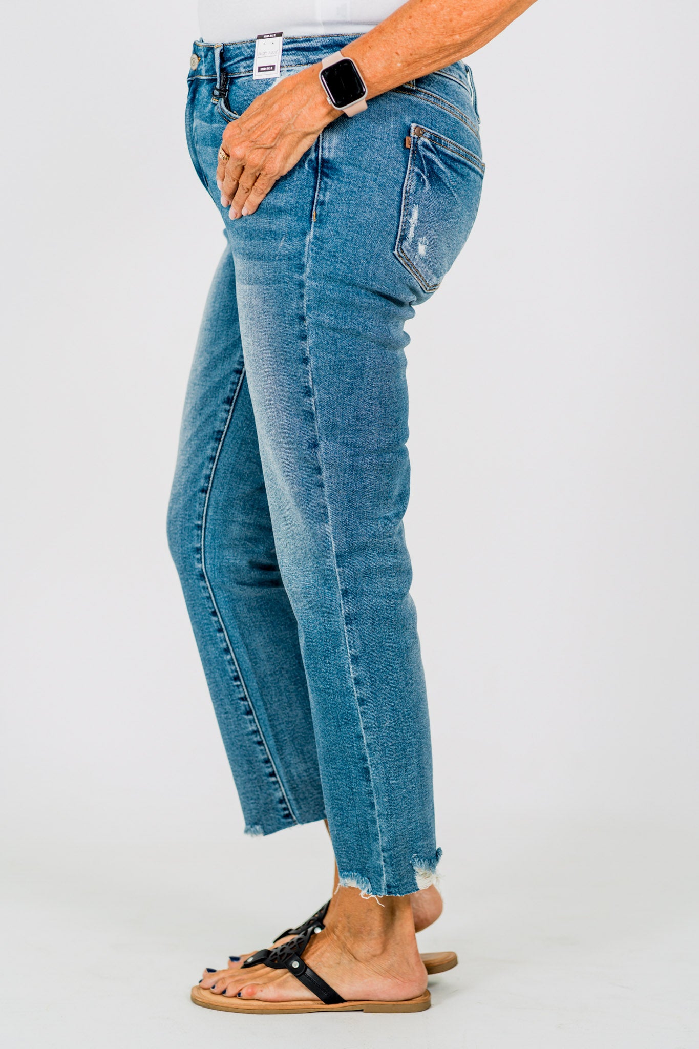 Judy Blue Mid-Rise Vintage Wash Distressed Hem Kick Flare Jeans