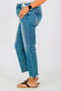 Judy Blue Mid-Rise Vintage Wash Distressed Hem Kick Flare Jeans