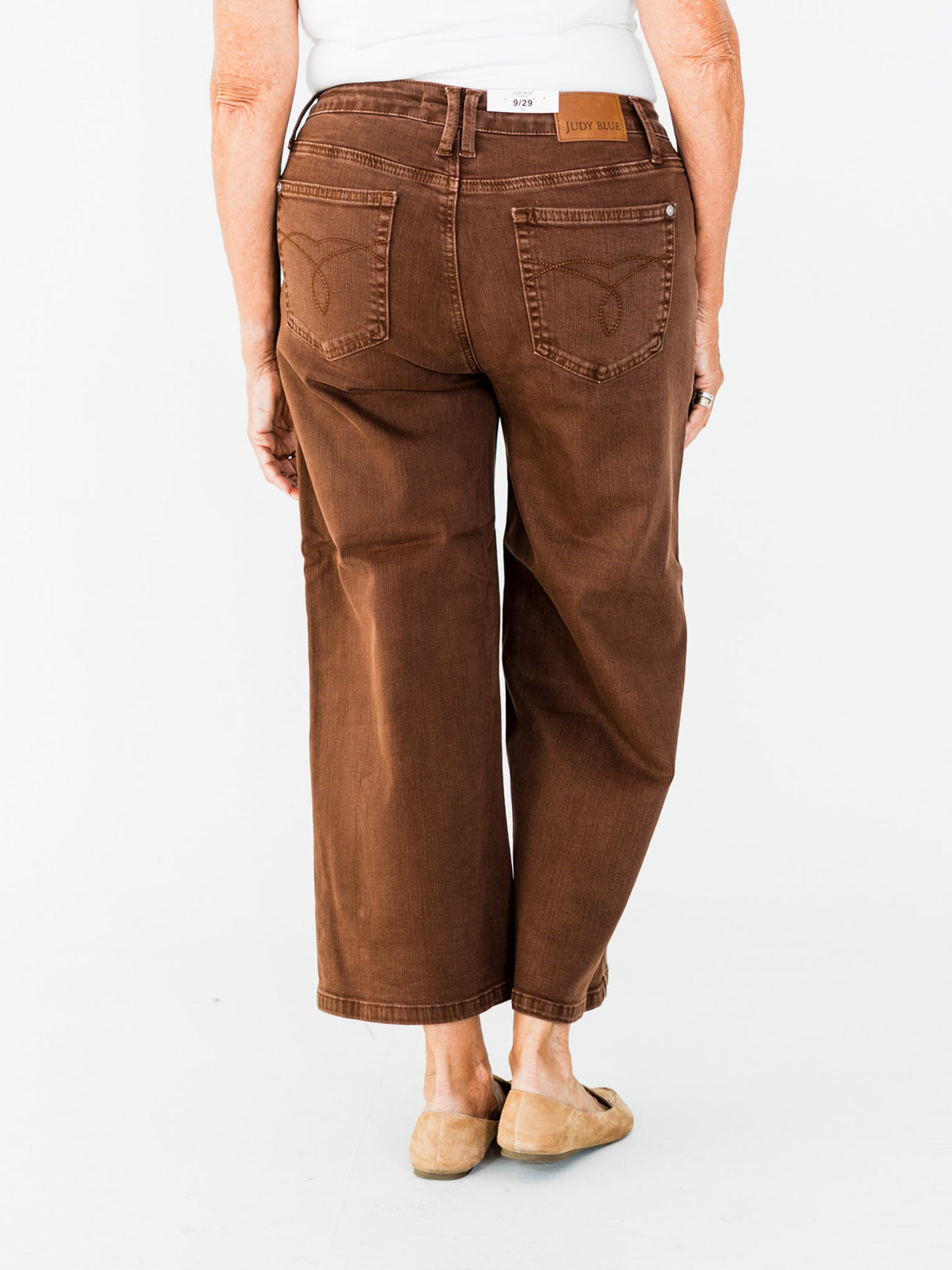 Judy Blue Mid-Rise Wide Leg Cropped Maple Garment Dyed Utility Pocket Jeans