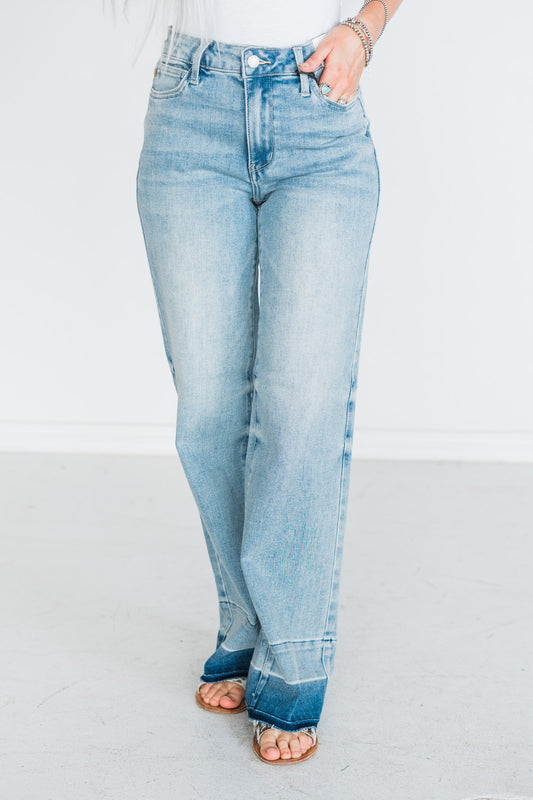 Judy Blue Mid-Rise Release Hem Wide Leg Jeans