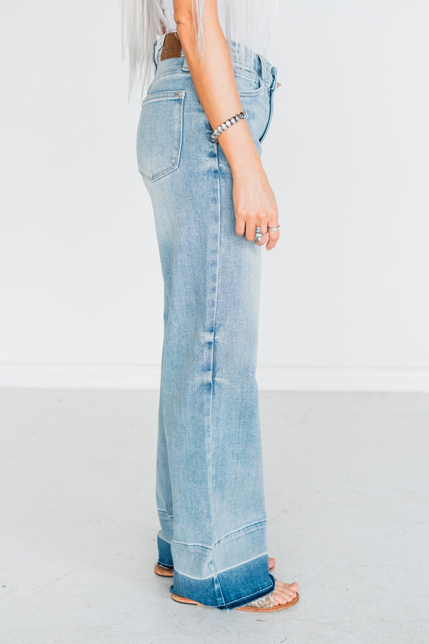 Judy Blue Mid-Rise Release Hem Wide Leg Jeans