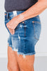Judy Blue Mid-Rise Destroy Effect Double Button Dad Shorts