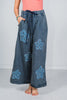 Heather Blue Flower Patch Acid Washed Cropped Palazzo Pants