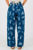 Mineral Washed Denim Pants With Western Print