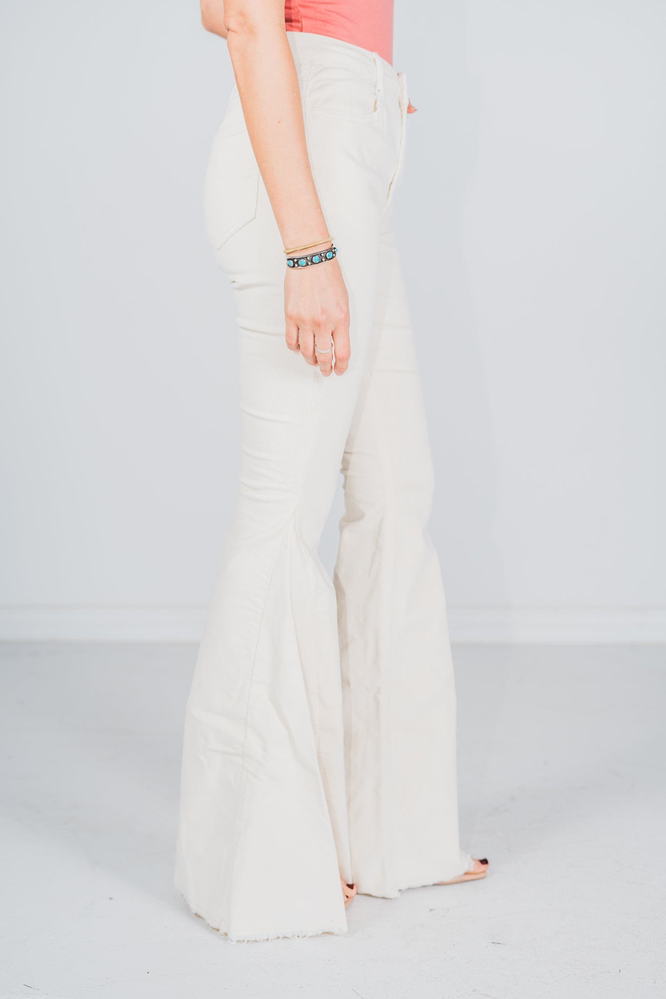 Cream Corduroy Flared Pants