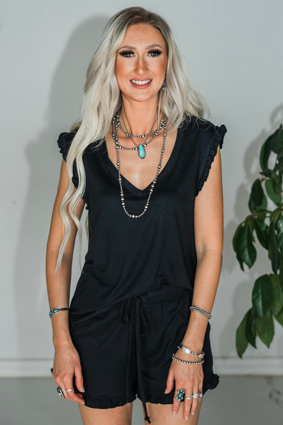 Black Dream Ruffle Top & Short Set