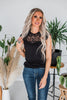 Short Sleeve Black Trim Lace Top