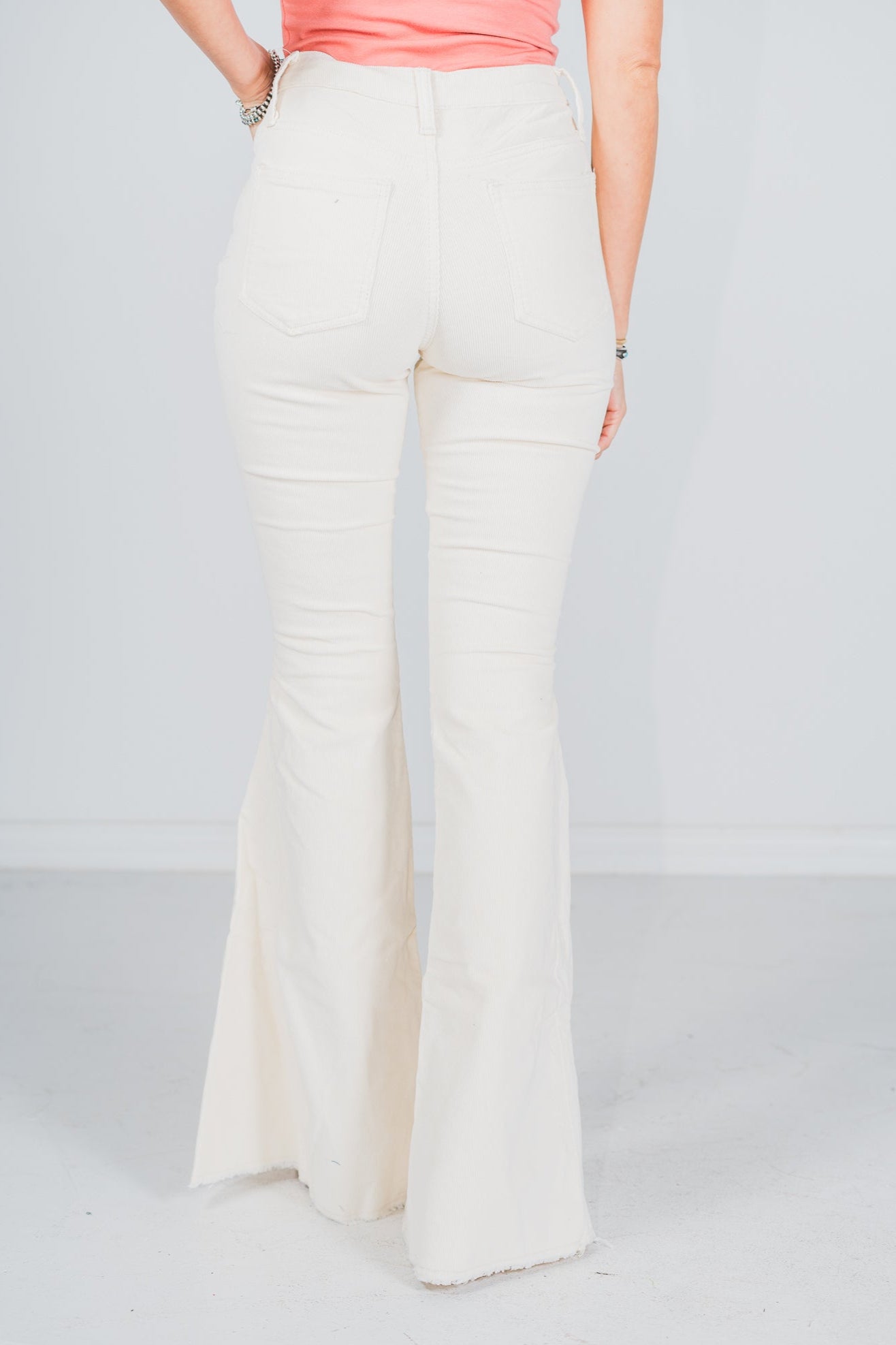 Cream Corduroy Flared Pants