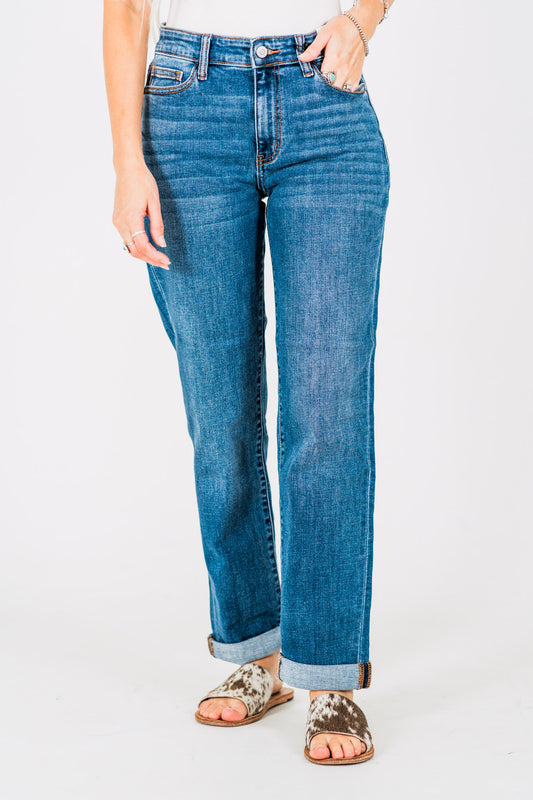 Judy Blue Mid-Rise Classic Cuffed Boyfriend Jeans