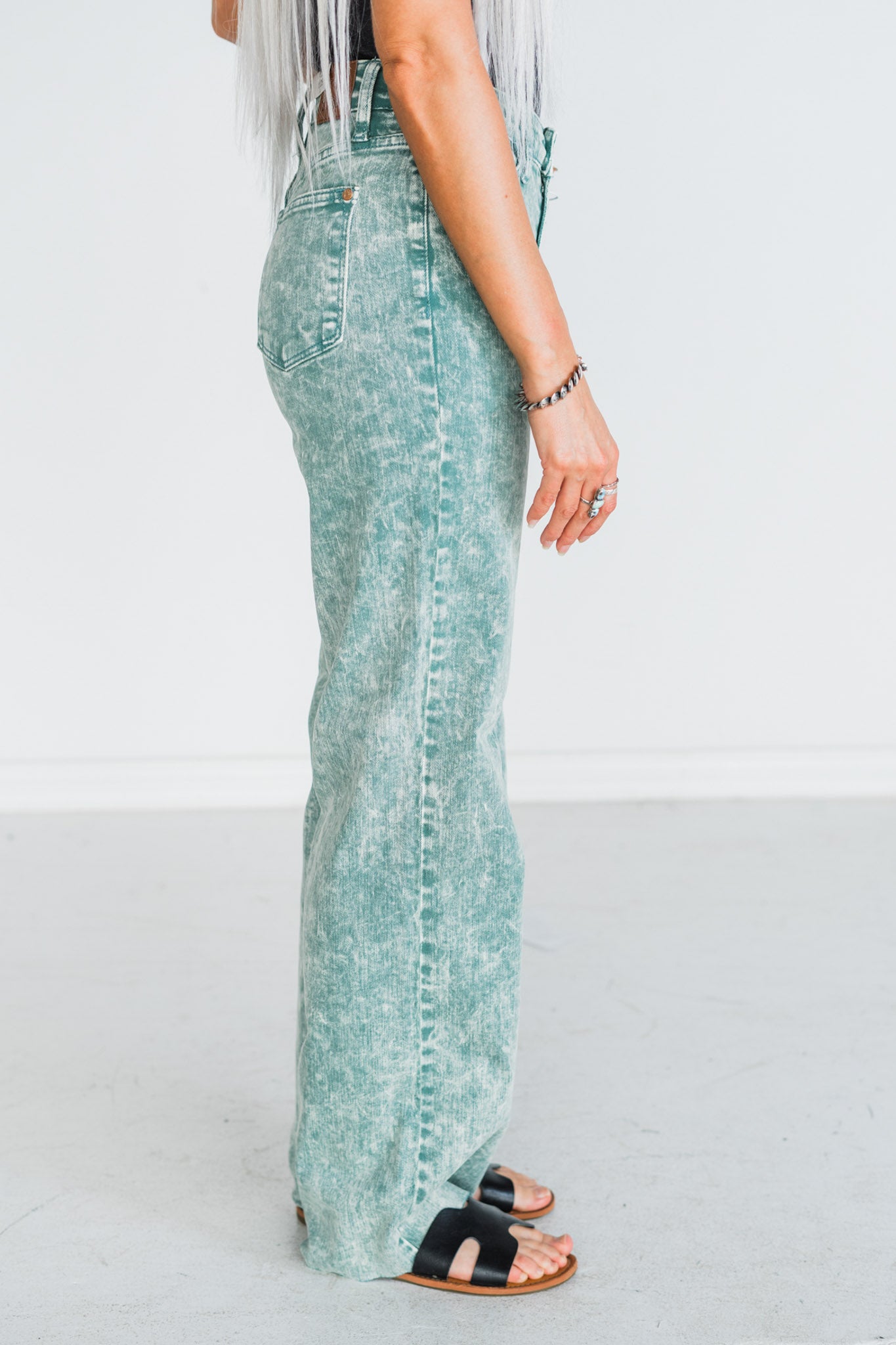 Judy Blue High Waist Sea Green Garment Dyed Raw Hem Dad Jeans