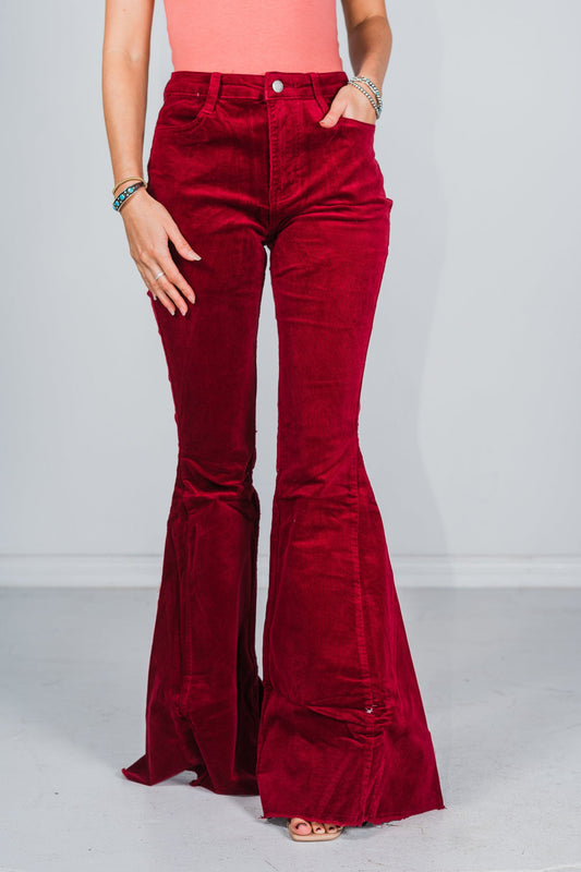 Wine Corduroy Flared Pants