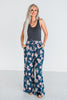 Floral Print Washed Denim Raw Edge Detail Wide Leg Pants