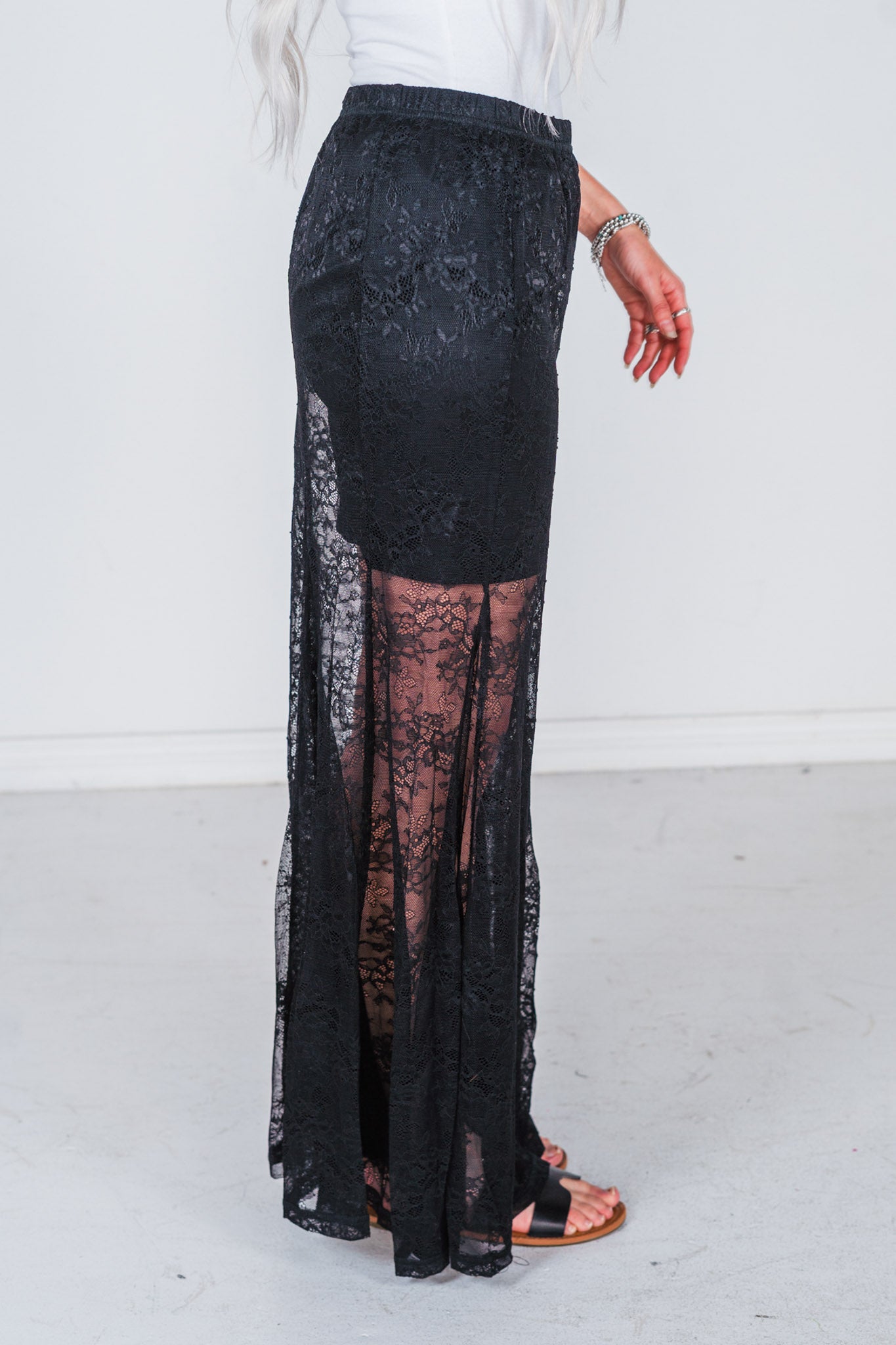 High-Waist Black Knit Skirt W/ Elastic Waist