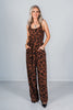 Sleeveless Leopard Print Wide Leg Jumpsuit