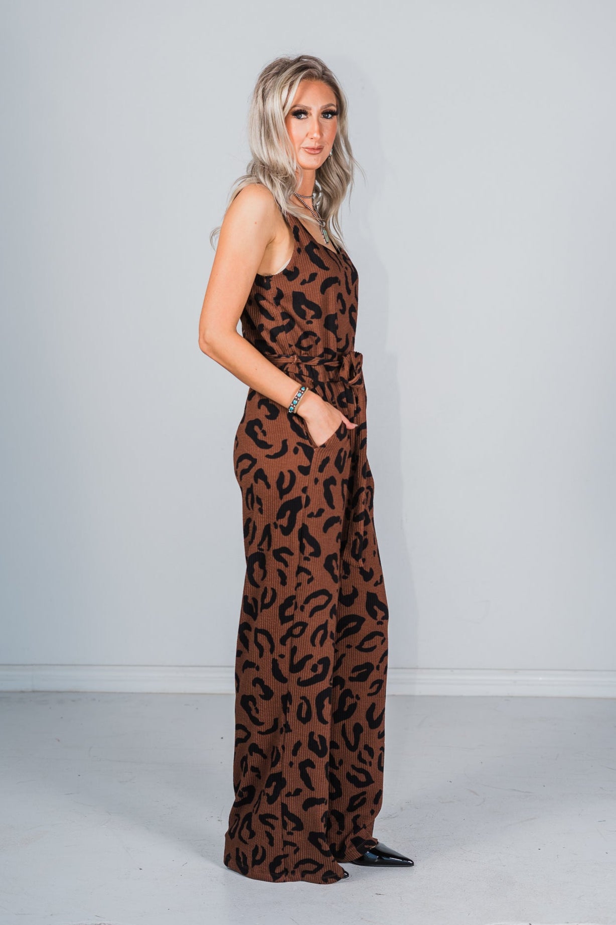 Sleeveless Leopard Print Wide Leg Jumpsuit