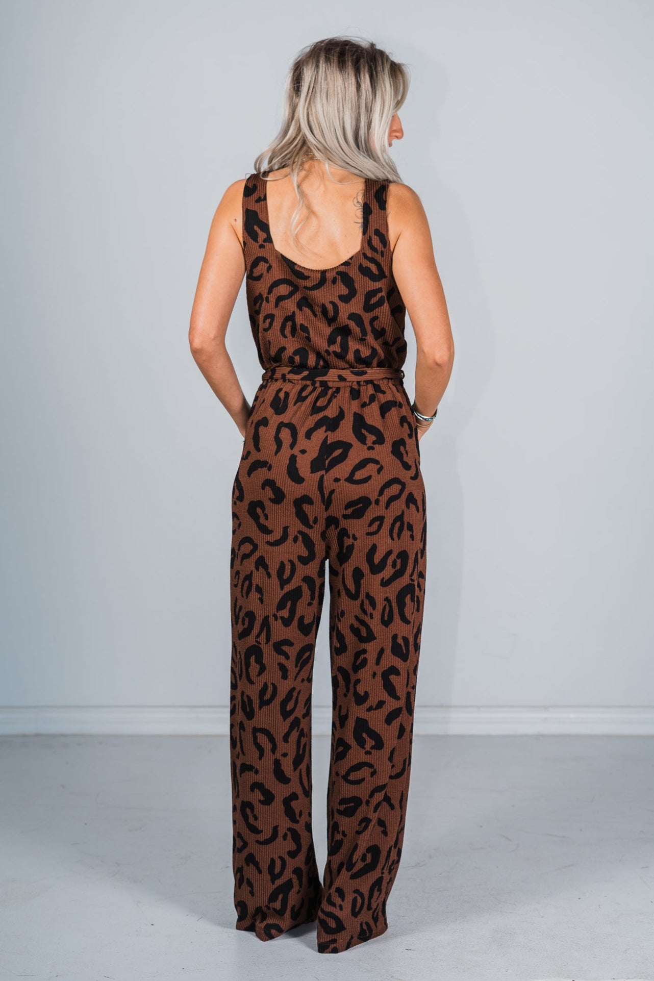 Sleeveless Leopard Print Wide Leg Jumpsuit