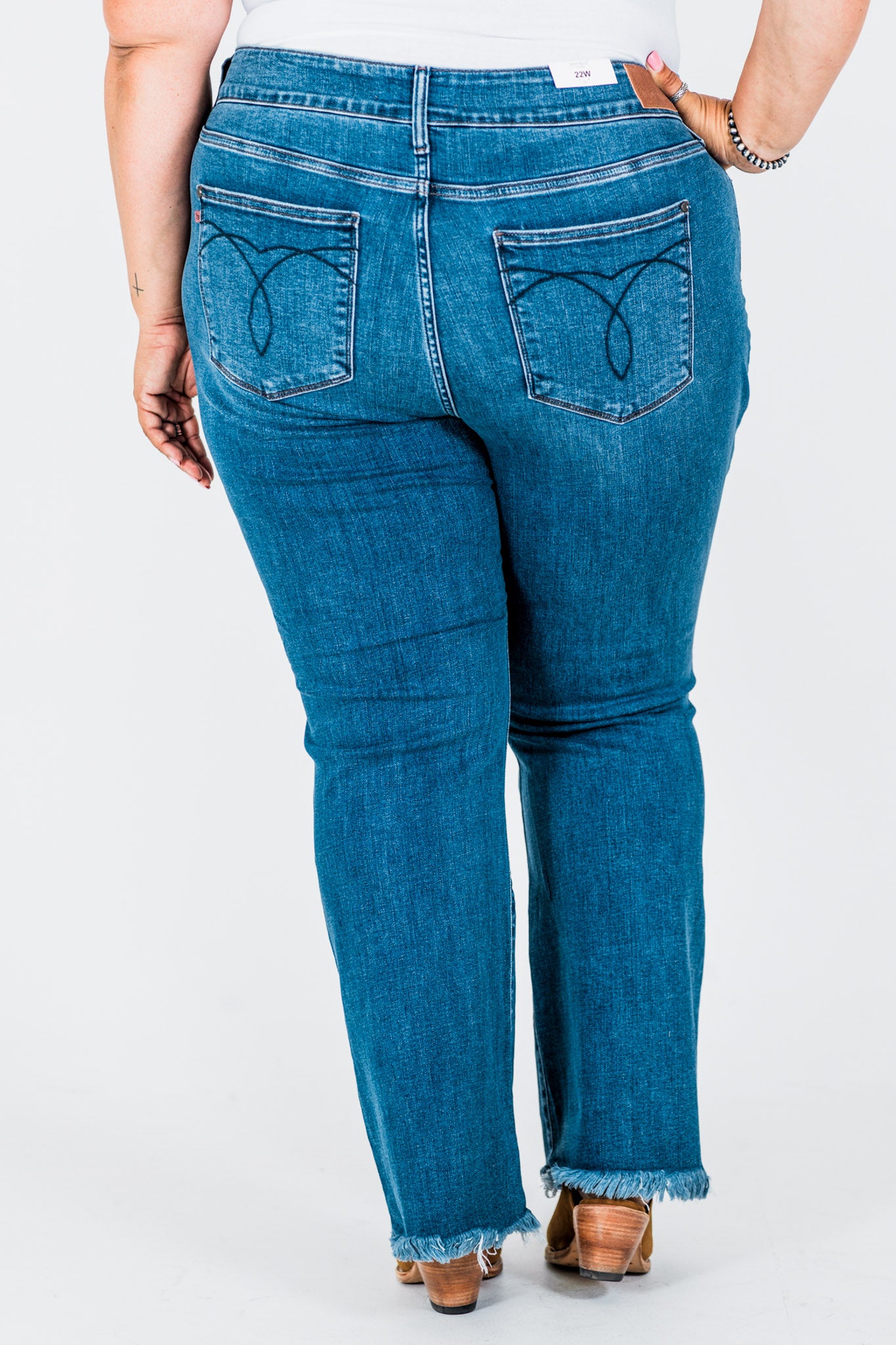 Judy Blue High-Waist Double Button Bootcut Jeans W/ Frayed Hem