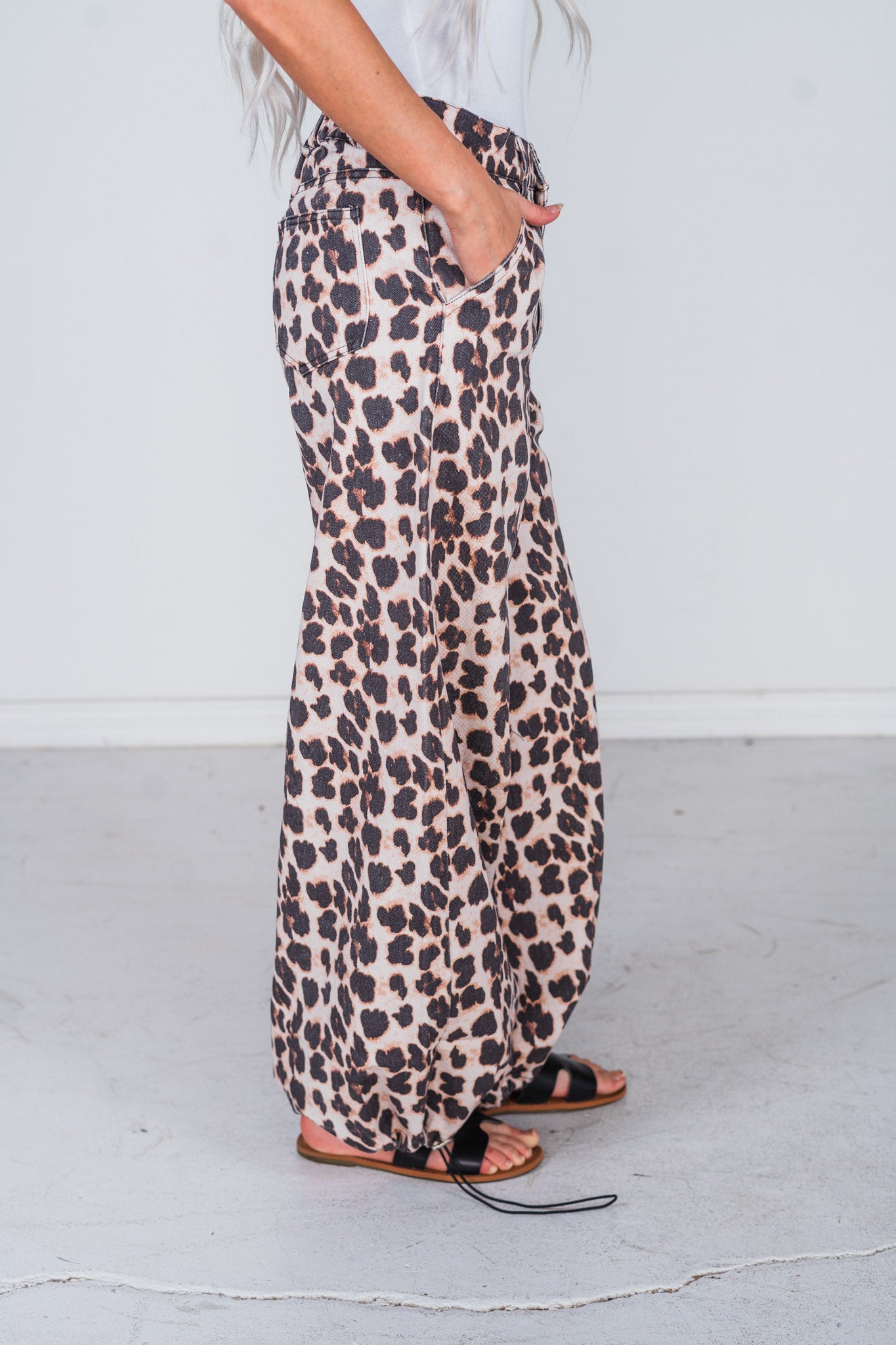 Leopard Print Wide Leg Pants with Adjustable Bottom FINAL SALE