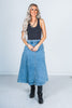 Denim A-Line  Zip-Up Midi Skirt