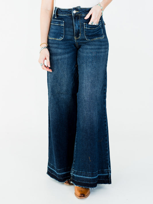 Judy Blue High-Waist Palazzo Front Patch Pocket Jeans