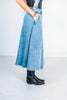 Denim A-Line  Zip-Up Midi Skirt