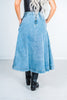 Denim A-Line  Zip-Up Midi Skirt