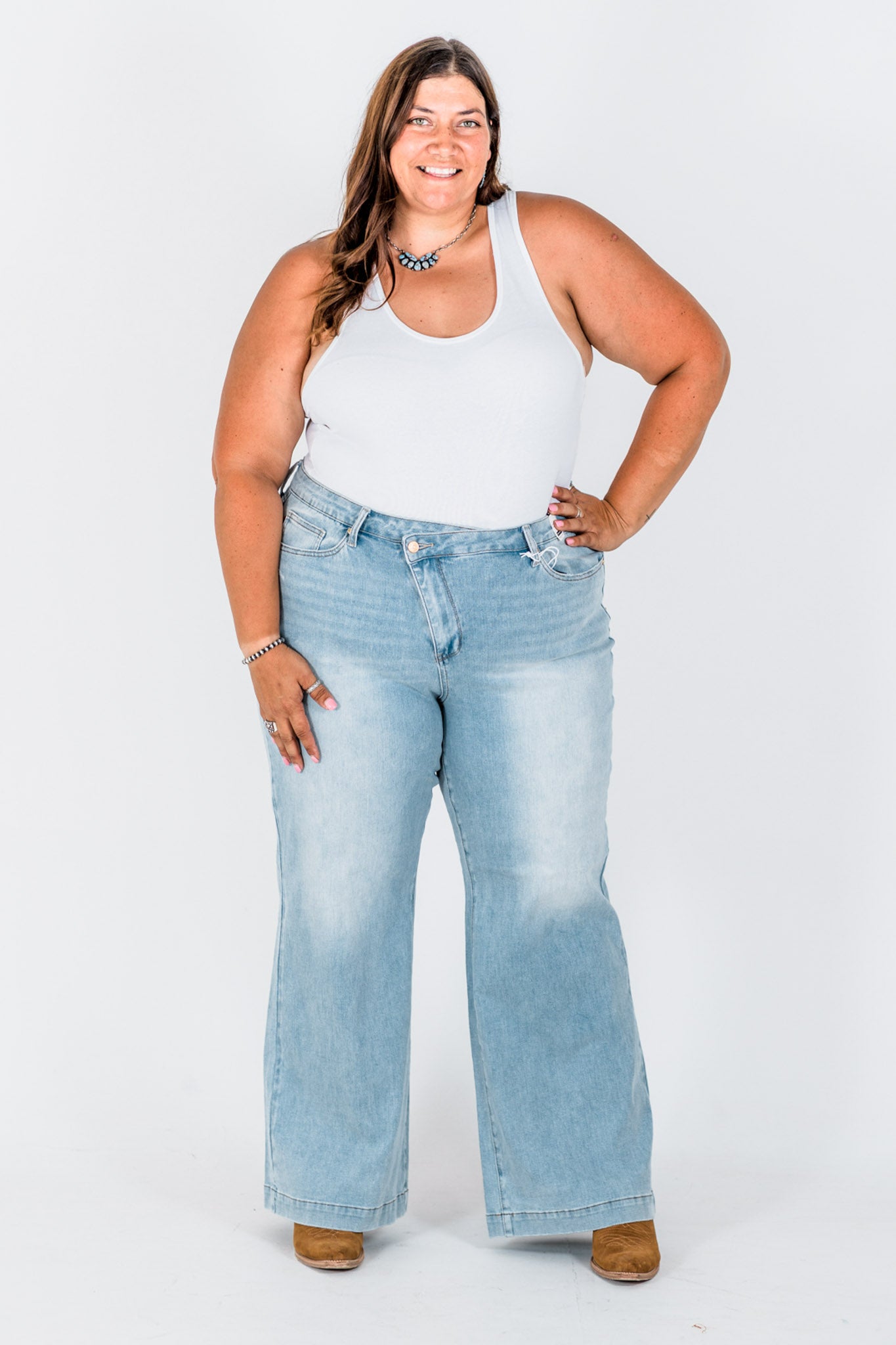 Judy Blue High-Waist Retro Wide Leg Criss Cross Waist Band Jeans