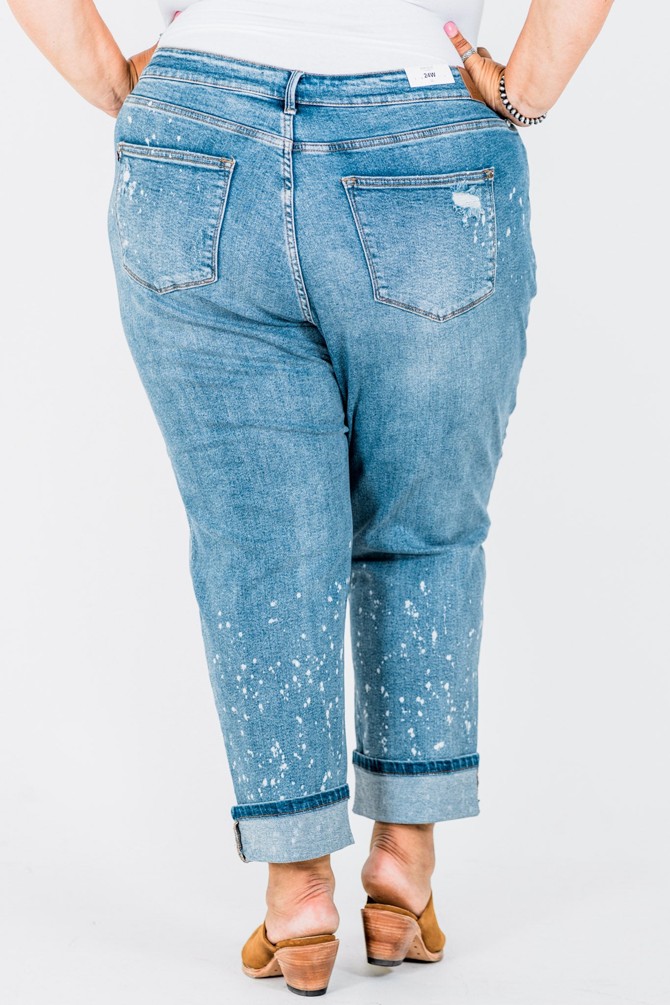 Judy Blue Mid Rise Bleach Splatter Boyfriend Jeans