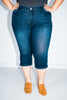 Judy Blue Mid-Rise Super Dark Wash Capris with Side Slit