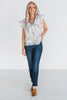 Cream and Blue Floral Print Flutter Sleeve Top