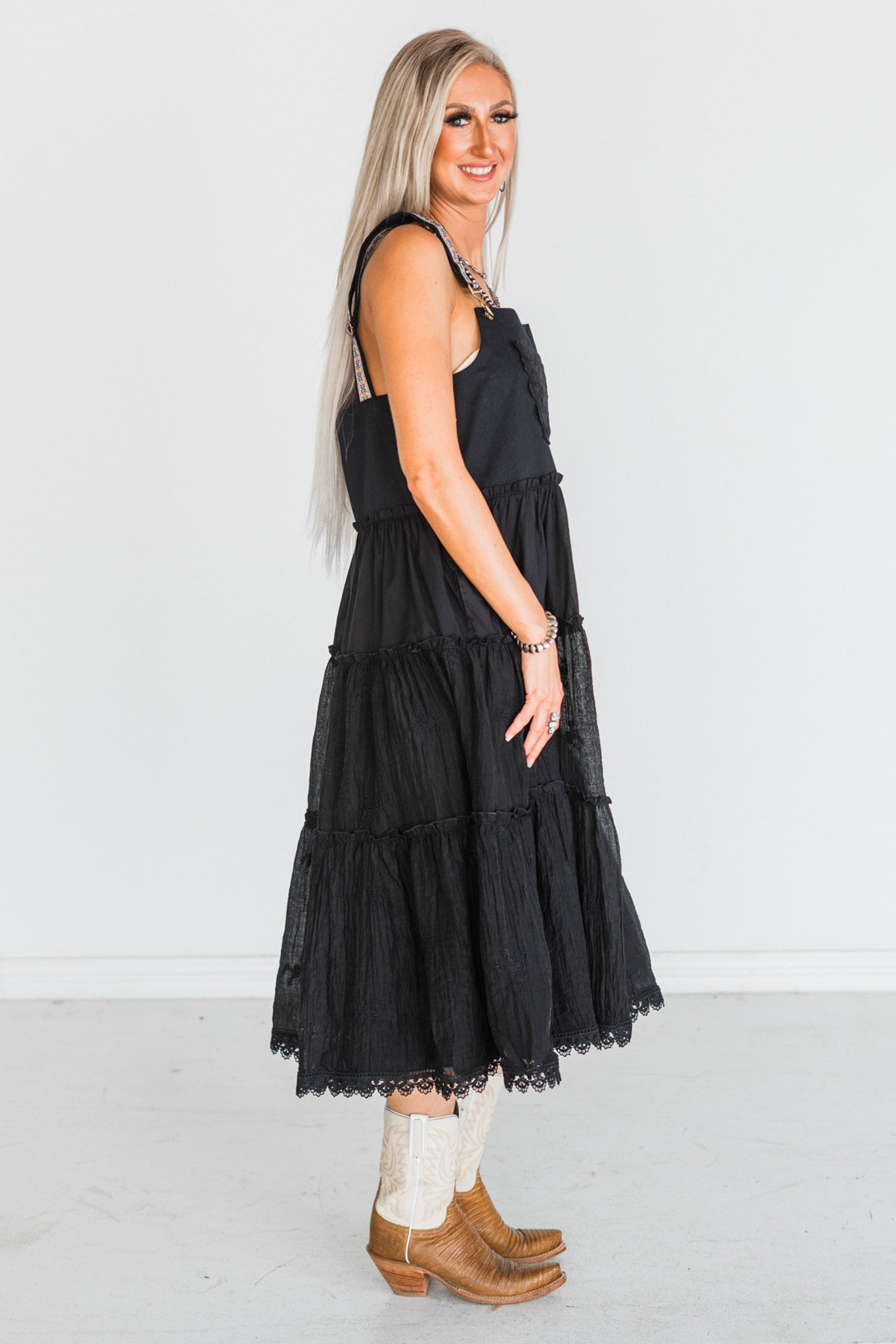 Black Embroidered Lace Pinafore Dress
