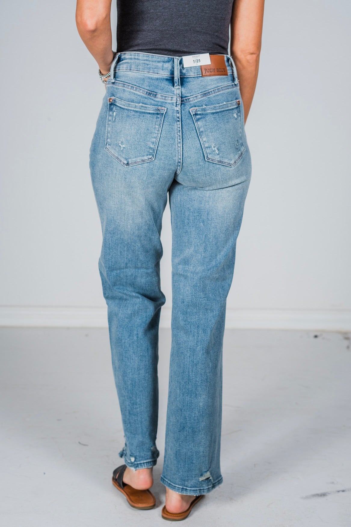 Judy Blue Mid Rise Medium Wash Destroy Straight Jeans